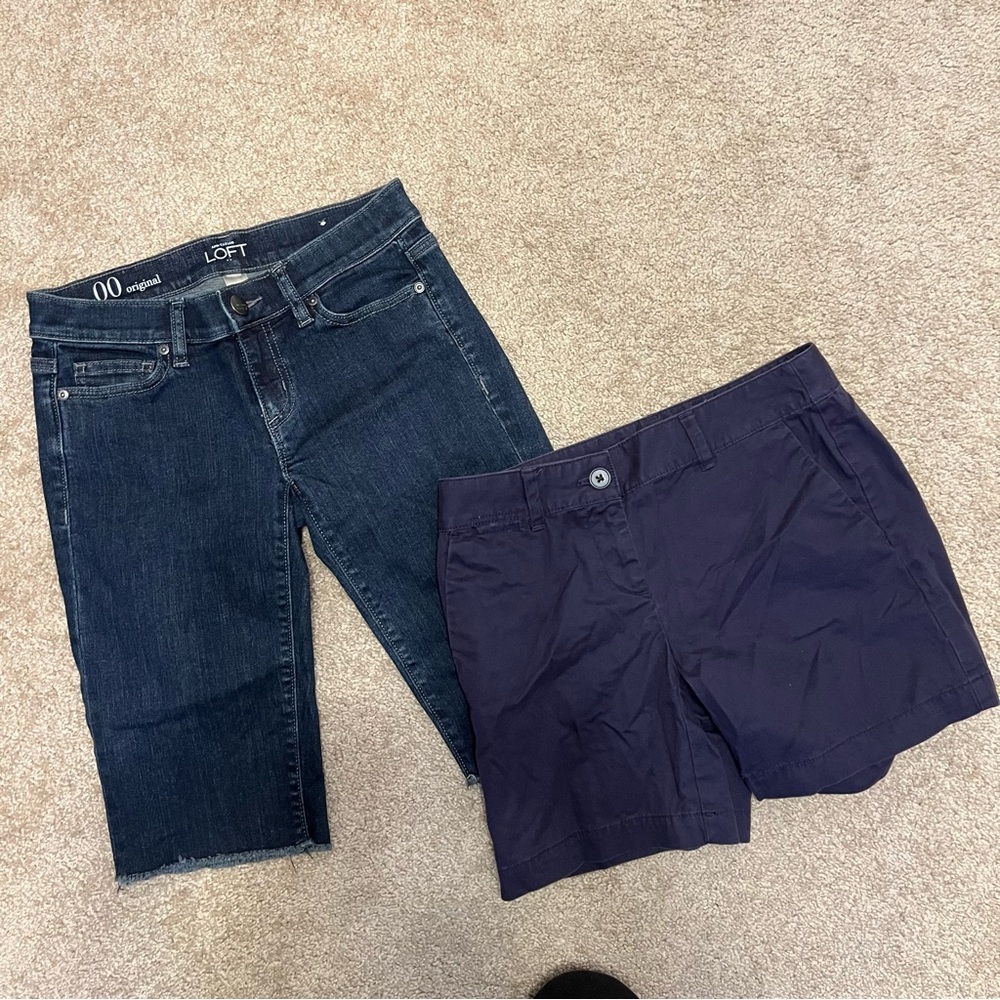 LOFT Dark Denim Bermuda & Navy Cotton Shorts - Women